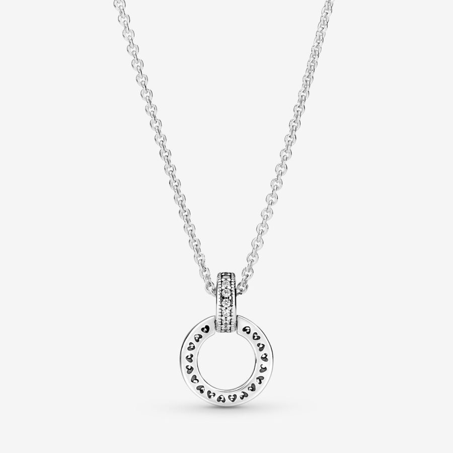 Pandora Double Circle Pendant & Necklace Gümüş | 209-PNGWXO