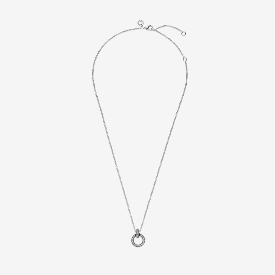 Pandora Double Circle Pendant & Necklace Gümüş | 209-PNGWXO