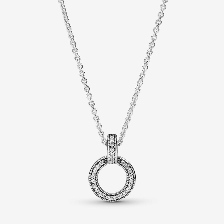 Pandora Double Circle Pendant & Necklace Gümüş | 209-PNGWXO