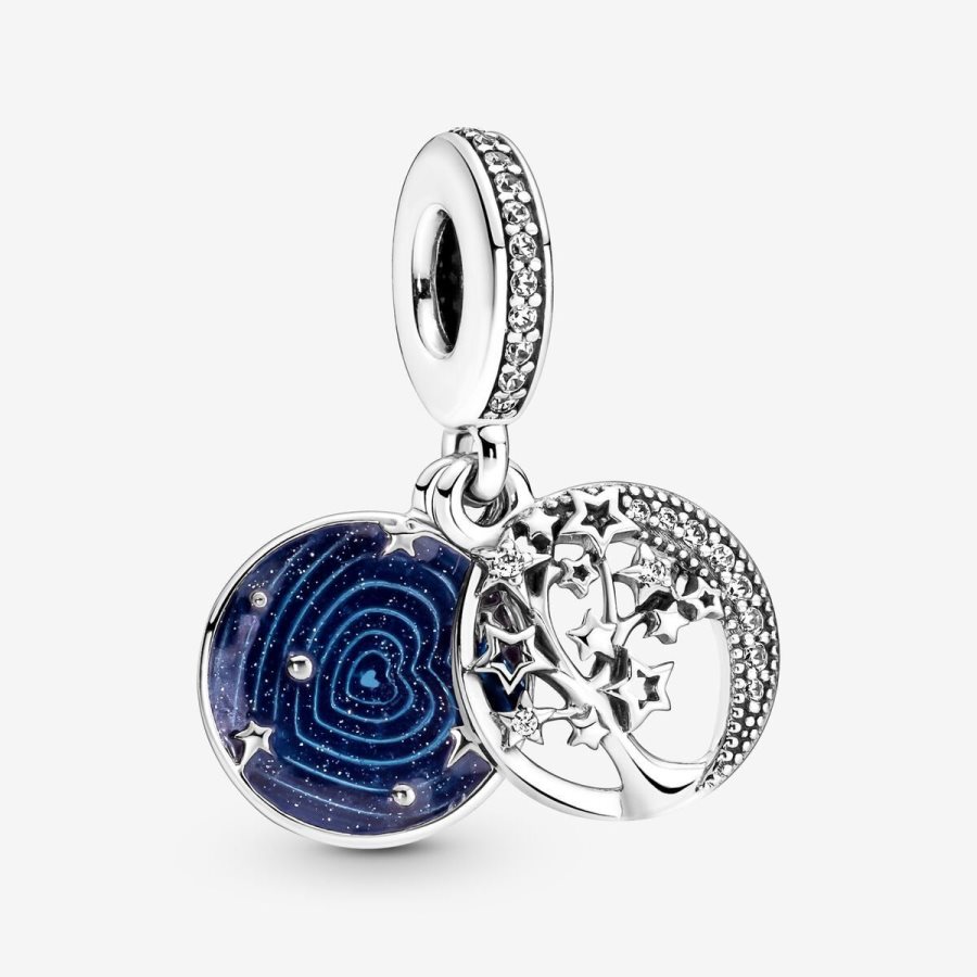 Pandora Double Dangle Tree & Galaxy Moon Charm Gümüş | 671-PBRJMD