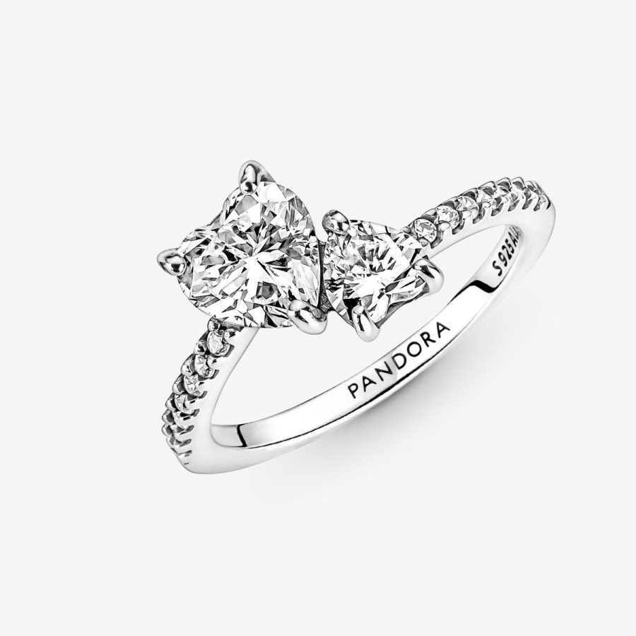 Pandora Double Heart Sparkling Ring Gümüş | 142-FCYSXE