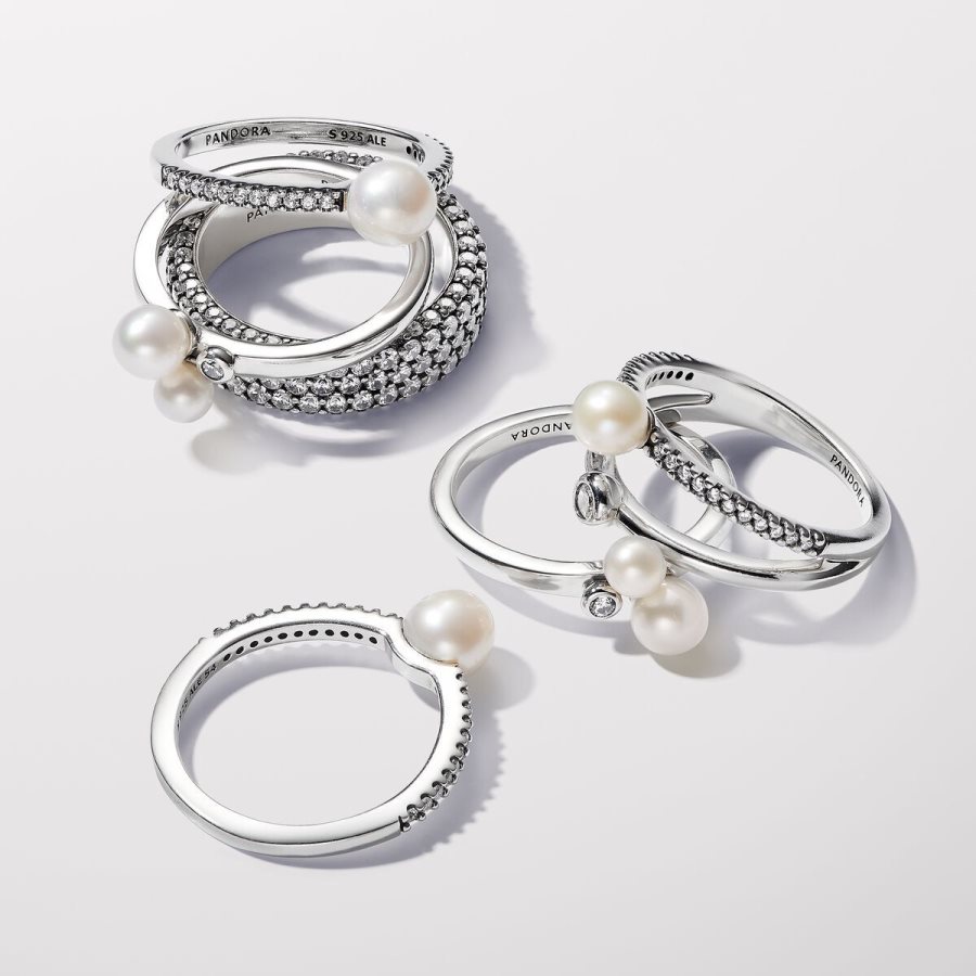 Pandora Duo Treated Freshwater Cultured Pearls Ring Gümüş | 126-JDTLHQ