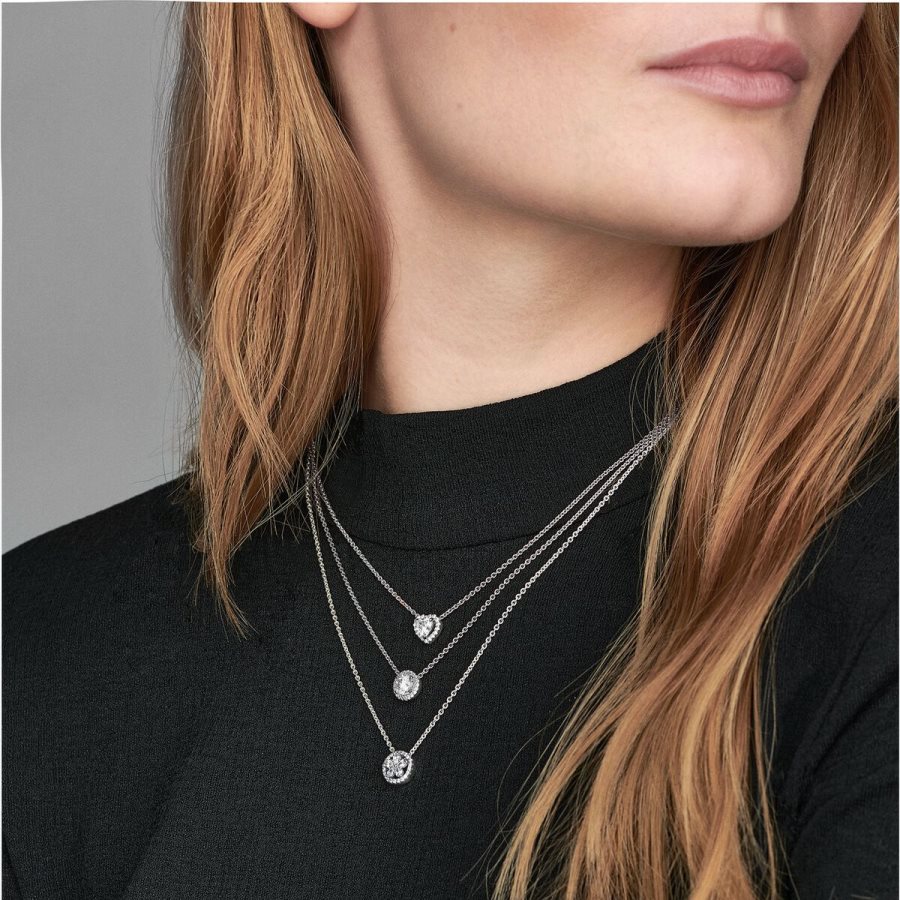 Pandora Elevated Heart Necklace Gümüş | 459-CHKRFL