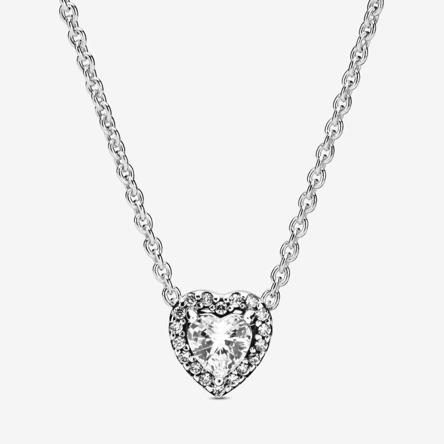 Pandora Elevated Heart Necklace Gümüş | 459-CHKRFL