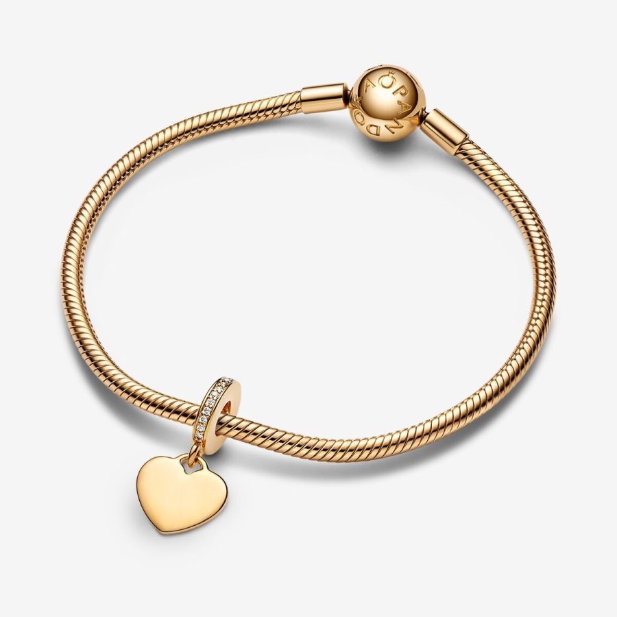 Pandora Engravable Heart Tag Dangle Charm Altın | 765-WSNCEM