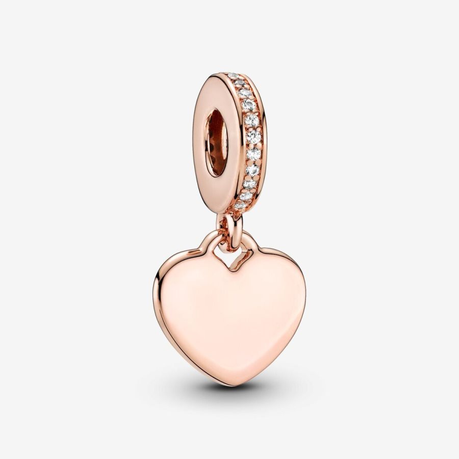 Pandora Engravable Heart Tag Dangle Charm Pembe Altın | 591-SFDTEY