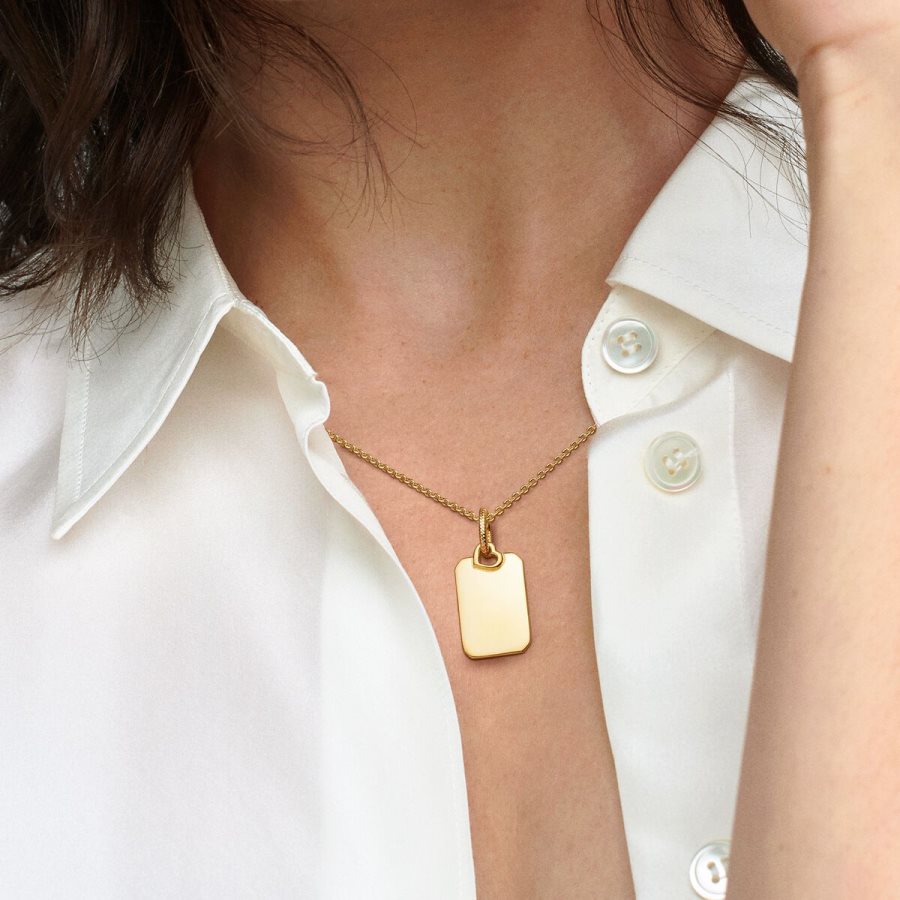 Pandora Engravable Rectangle Tag Pendant Altın | 312-ZQTFIP