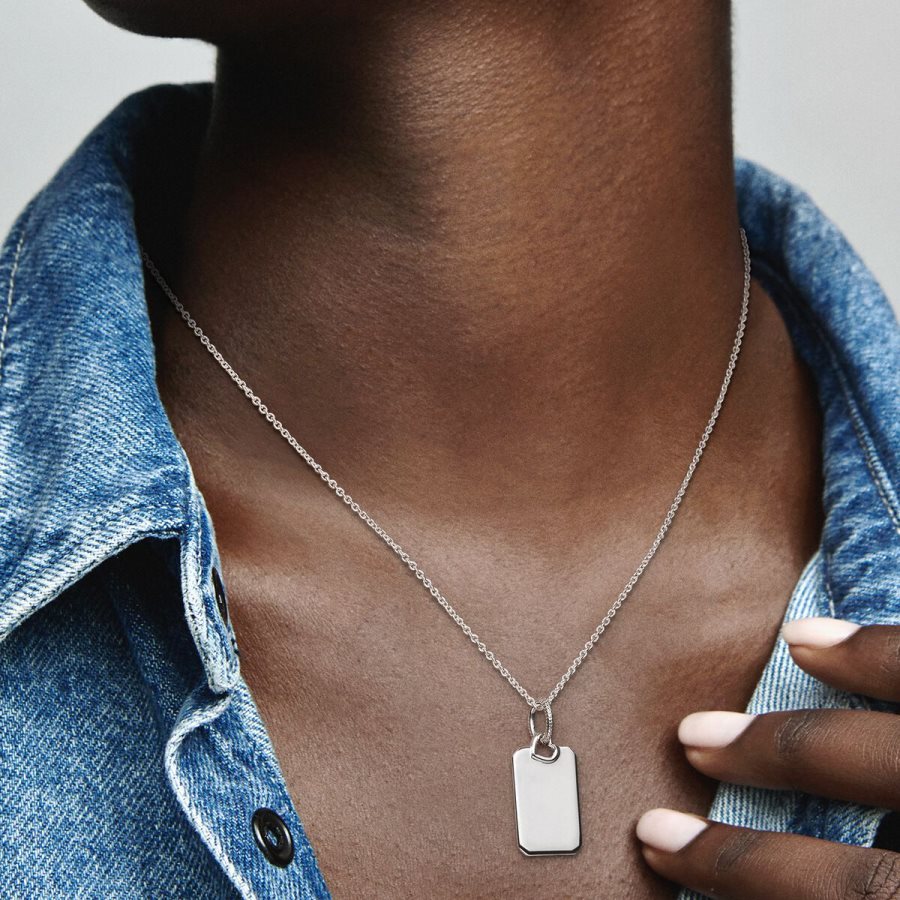 Pandora Engravable Rectangle Tag Pendant Gümüş | 368-SXVAWP
