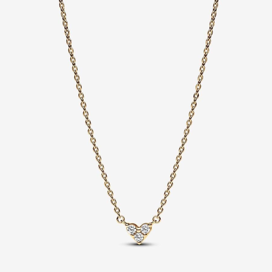 Pandora Golden Triple Stone Heart Necklace and Earrings Set Renkli | 941-KRAFVI