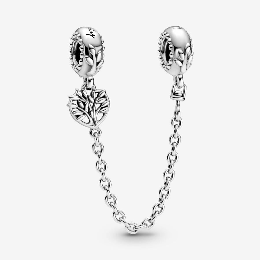 Pandora Heart Family Tree Safety Chain Charm Gümüş | 290-ZXAKJQ