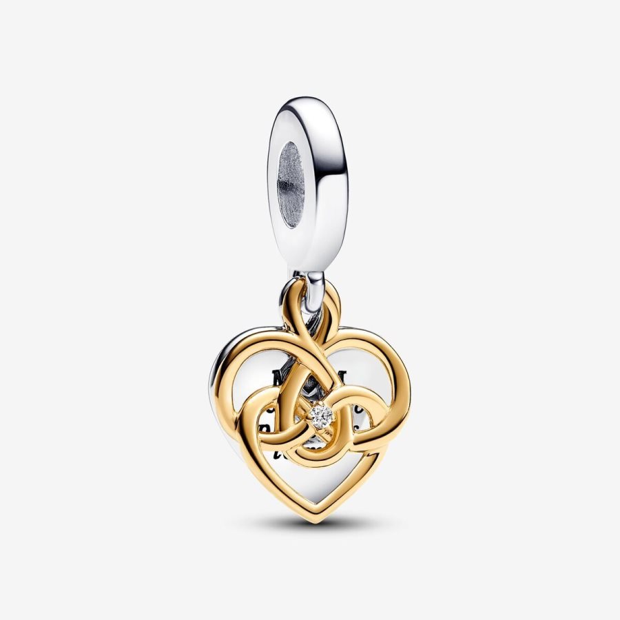Pandora Lab-grown Diamond Engravable Mom Double Dangle Charm Renkli | 685-AUXLKH
