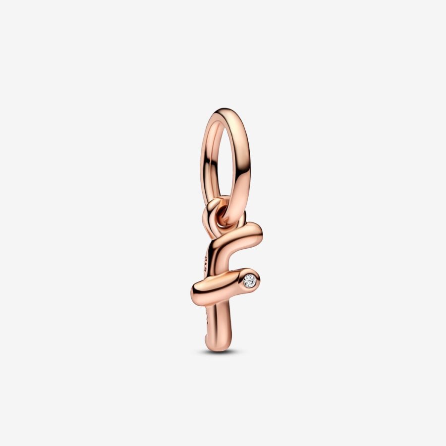 Pandora Letter F Script Alphabet Dangle Charm Pembe Altın | 149-NOZWHA