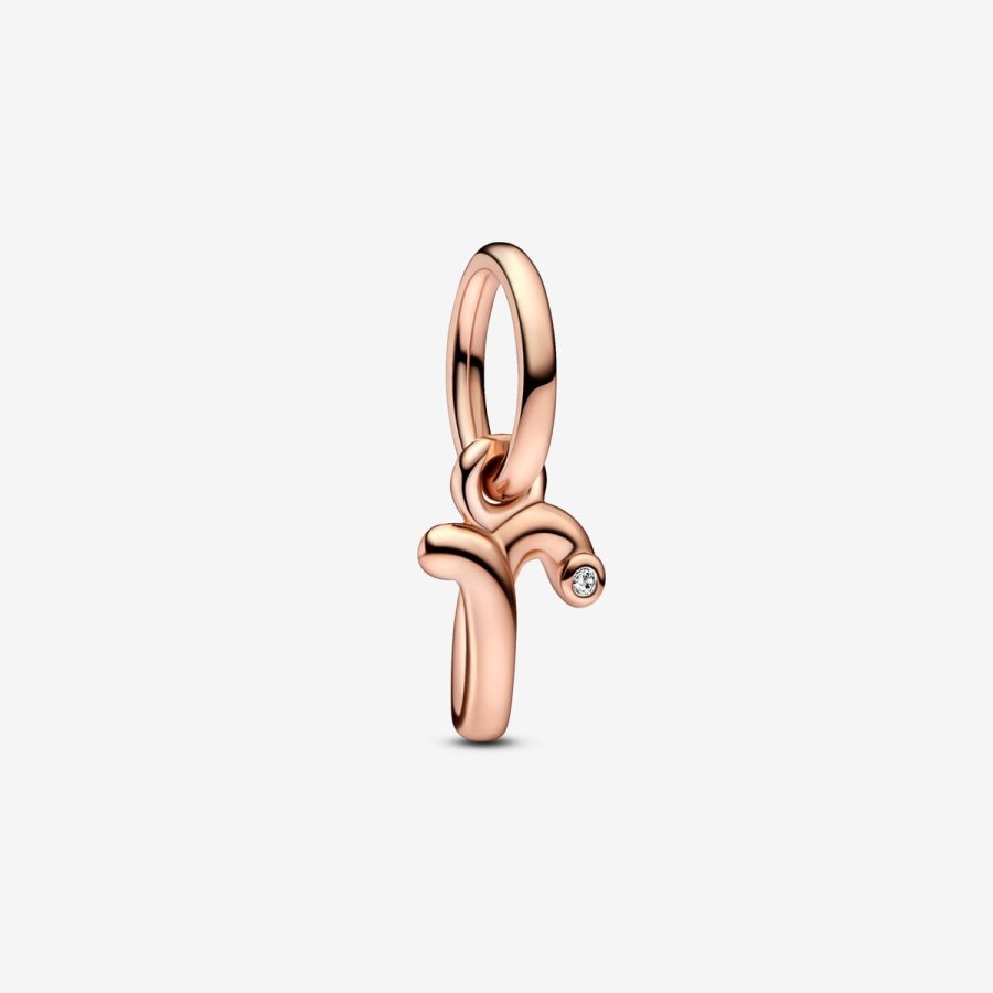 Pandora Letter R Script Alphabet Dangle Charm Pembe Altın | 089-PJYDAT
