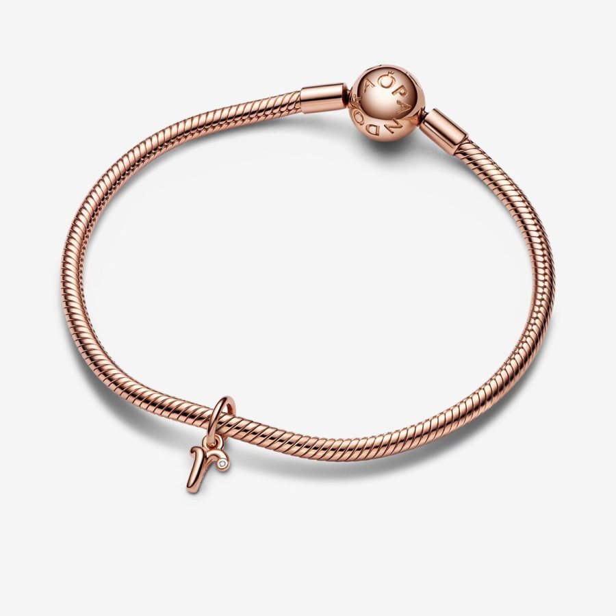 Pandora Letter R Script Alphabet Dangle Charm Pembe Altın | 193-EOVPZC