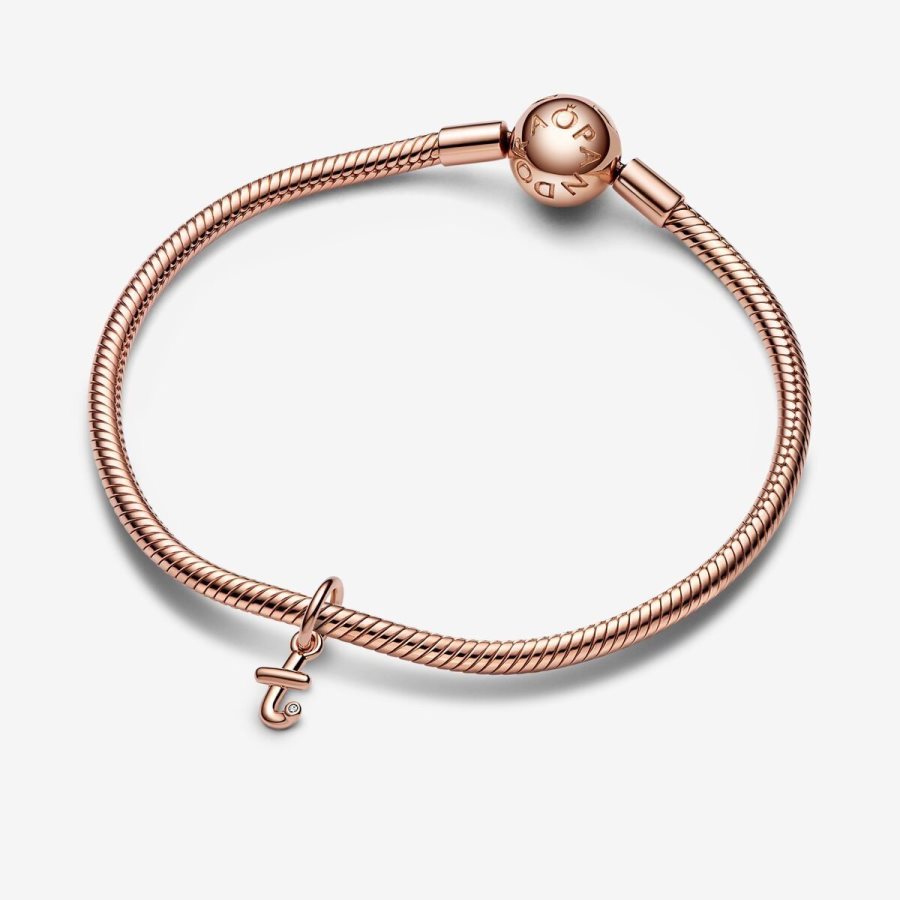 Pandora Letter T Script Alphabet Dangle Charm Pembe Altın | 472-IFHGLY