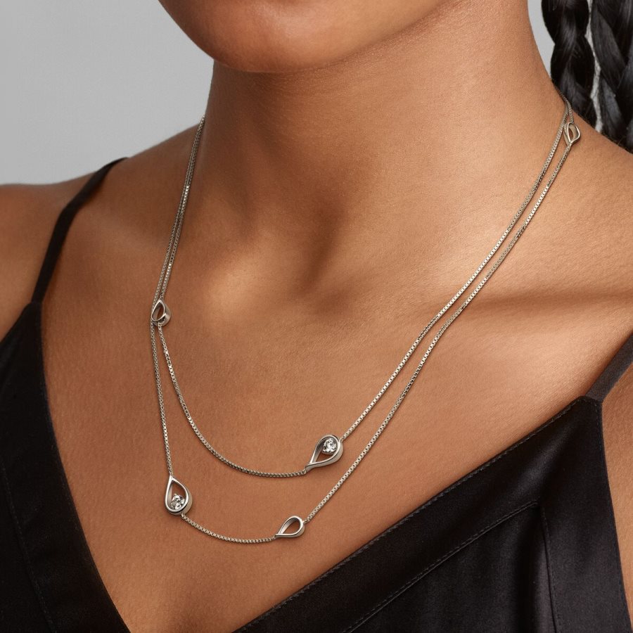 Pandora Long Pendant Necklace 0.50 carat tw 14k White Gold Beyaz Altın | 875-XRSALH