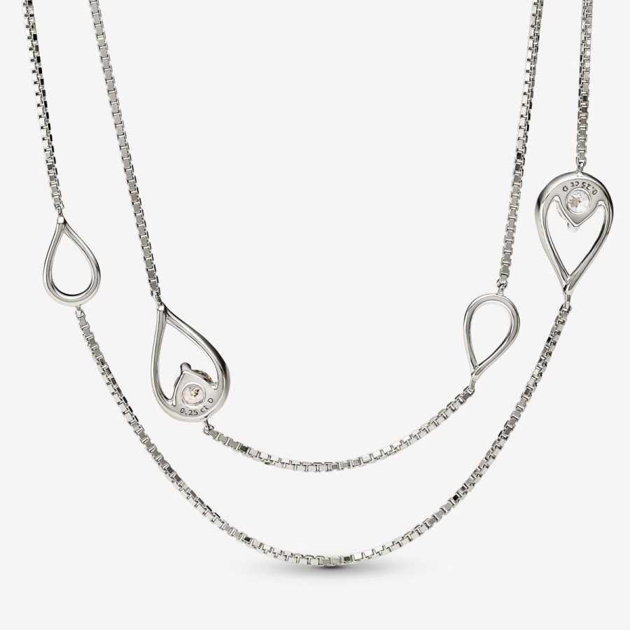 Pandora Long Pendant Necklace 0.50 carat tw 14k White Gold Beyaz Altın | 875-XRSALH