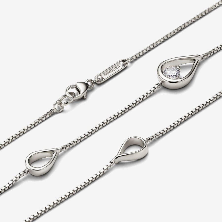 Pandora Long Pendant Necklace 0.50 carat tw 14k White Gold Beyaz Altın | 875-XRSALH