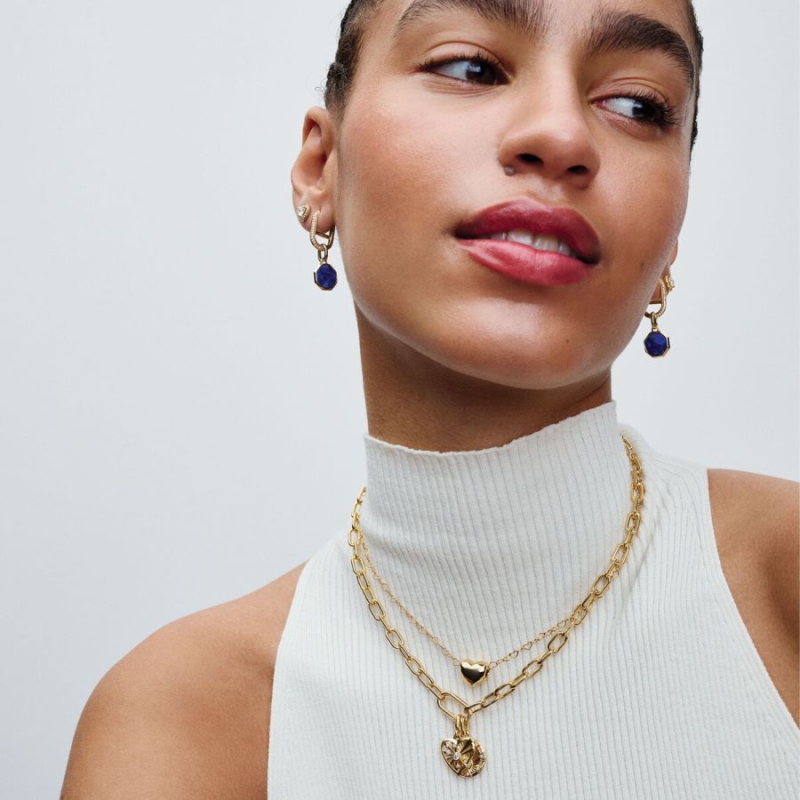 Pandora ME Pave Link Earring Altın | 273-QBYDAR