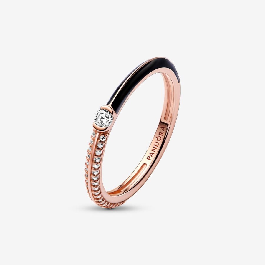 Pandora ME Pave & Black Dual Ring Pembe Altın | 473-AZXUQB