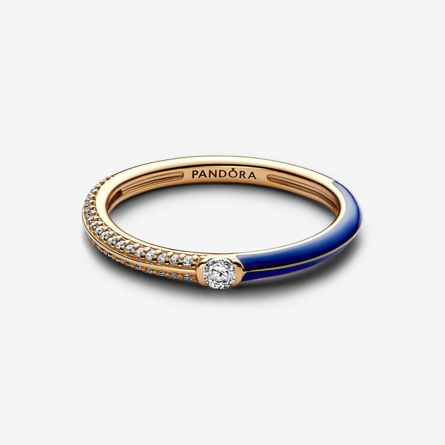 Pandora ME Pave & Blue Dual Ring Altın | 732-AYFCNX