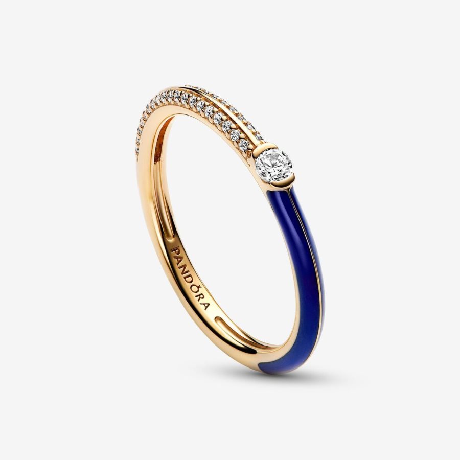 Pandora ME Pave & Blue Dual Ring Altın | 732-AYFCNX