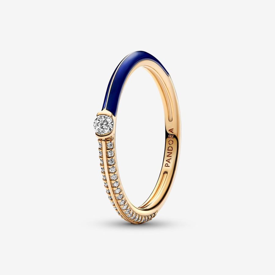 Pandora ME Pave & Blue Dual Ring Altın | 732-AYFCNX