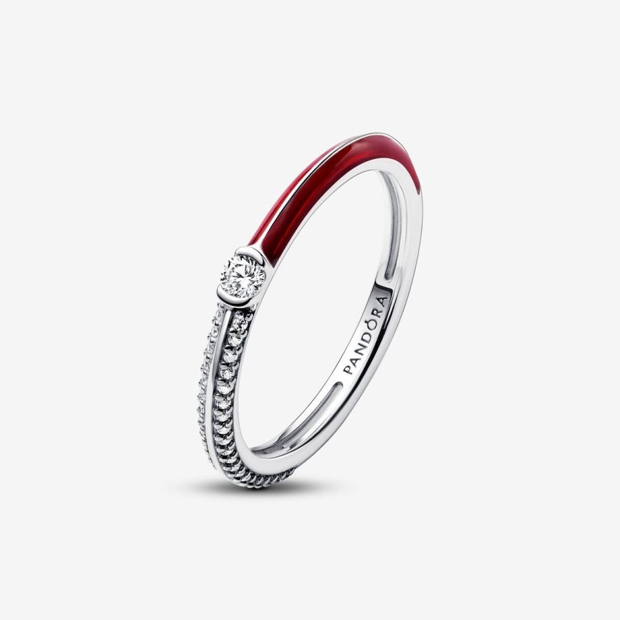 Pandora ME Pave & Red Dual Ring Gümüş | 041-GZKTUX