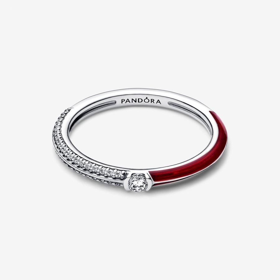 Pandora ME Pave & Red Dual Ring Gümüş | 041-GZKTUX