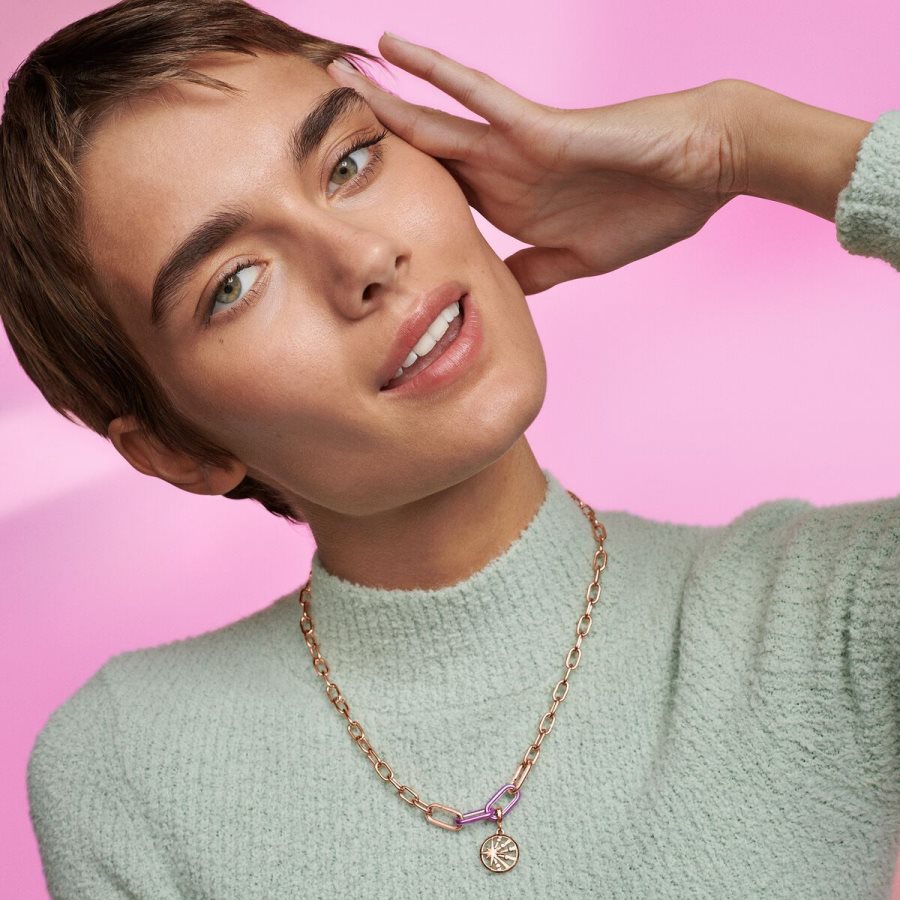 Pandora ME Small-Link Chain Necklace Pembe Altın | 169-HWSPQI