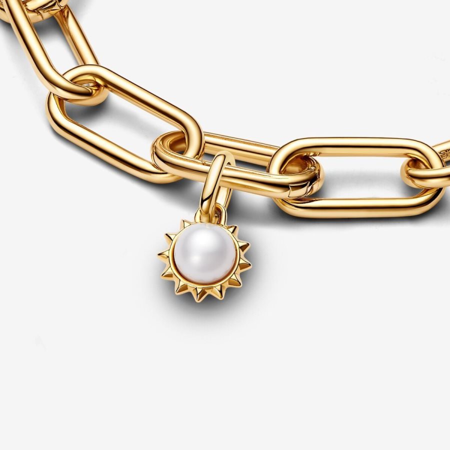 Pandora ME Treated Freshwater Cultured Pearl Sun Mini Dangle Charm Altın | 897-UCJAVK