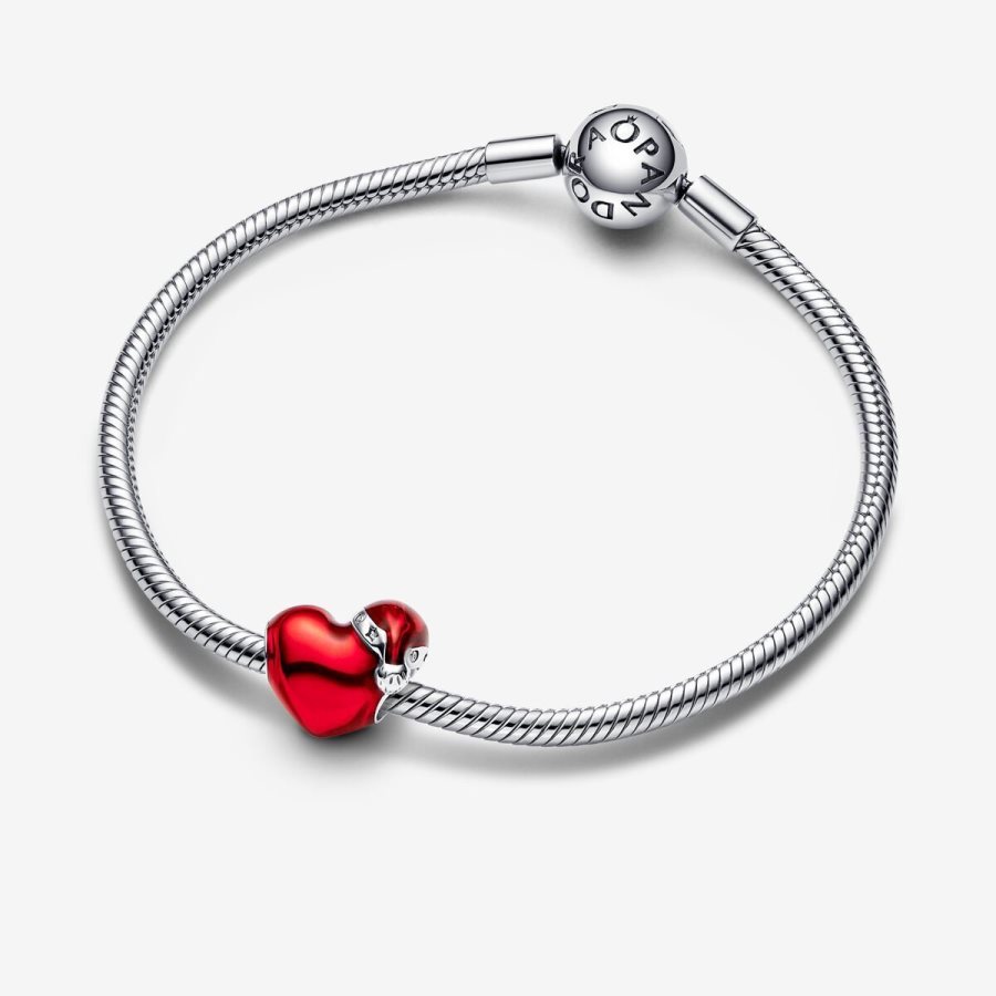 Pandora Metallic Red Christmas Heart Charm Gümüş | 763-EOAPHQ