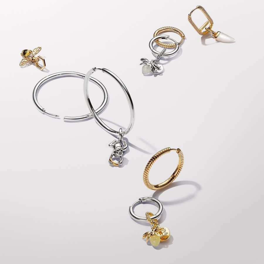 Pandora Moments 40 mm Charm Hoop Earrings Gümüş | 329-SAVZRK