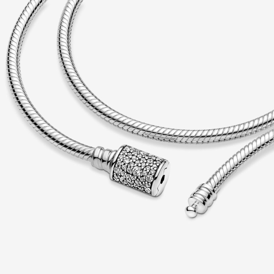 Pandora Moments Double Wrap Barrel Clasp Snake Chain Bracelet/Necklace Gümüş | 162-UVZSEM