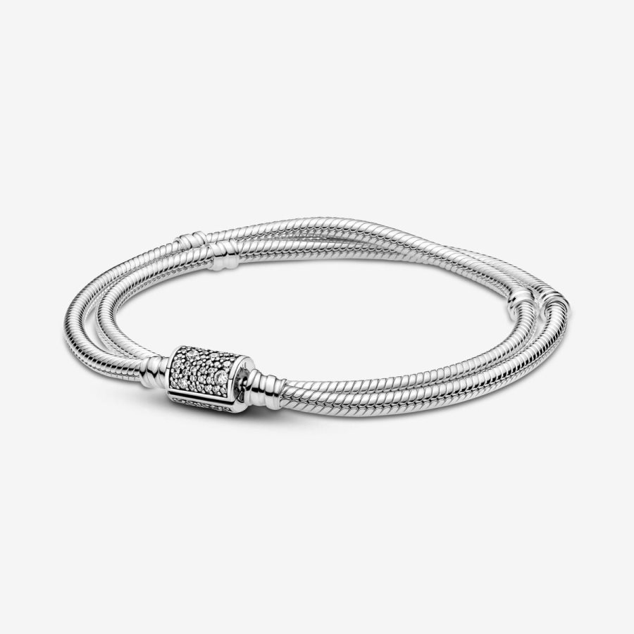 Pandora Moments Double Wrap Barrel Clasp Snake Chain Bracelet/Necklace Gümüş | 162-UVZSEM