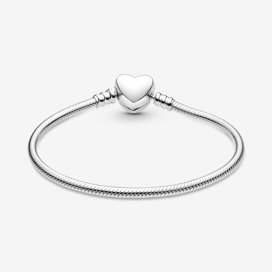 Pandora Moments Engravable Heart Clasp Snake Chain Bracelet Gümüş | 065-ZHENPC