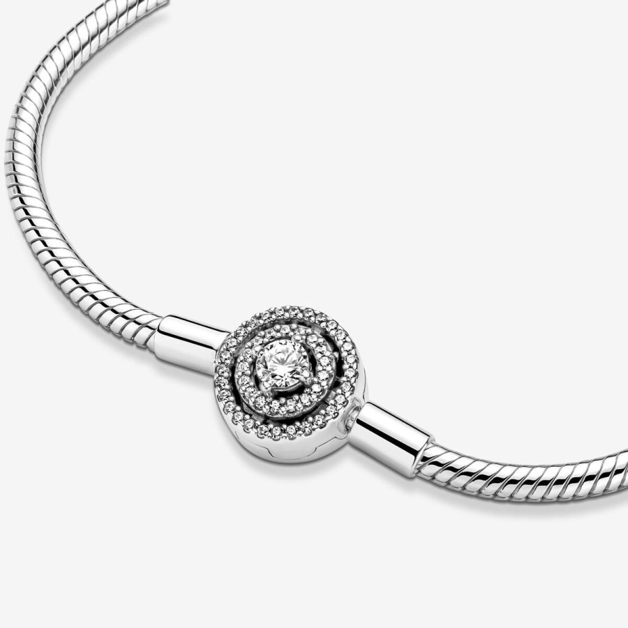 Pandora Moments Halo Snake Chain Bracelet Gümüş | 650-CJOAUP