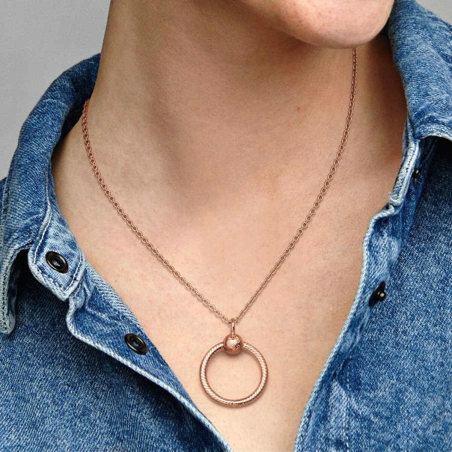 Pandora Moments Small O Pendant Pembe Altın | 764-VUASHG