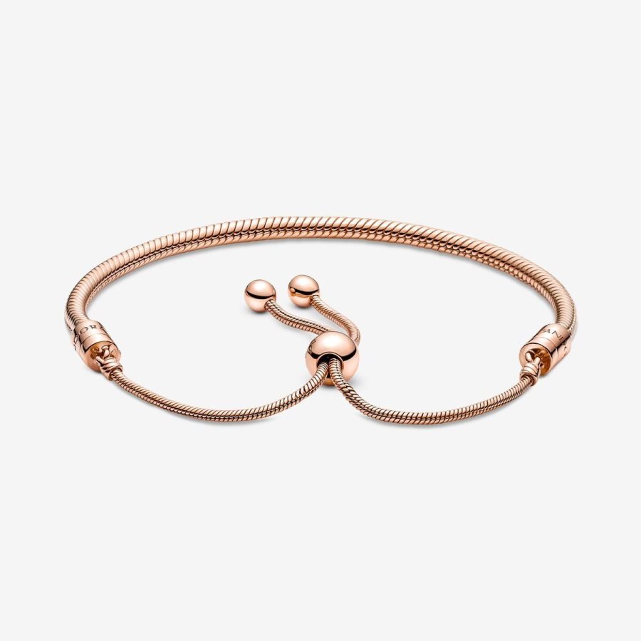 Pandora Moments Snake Chain Slider Bracelet Pembe Altın | 971-KOSRDQ