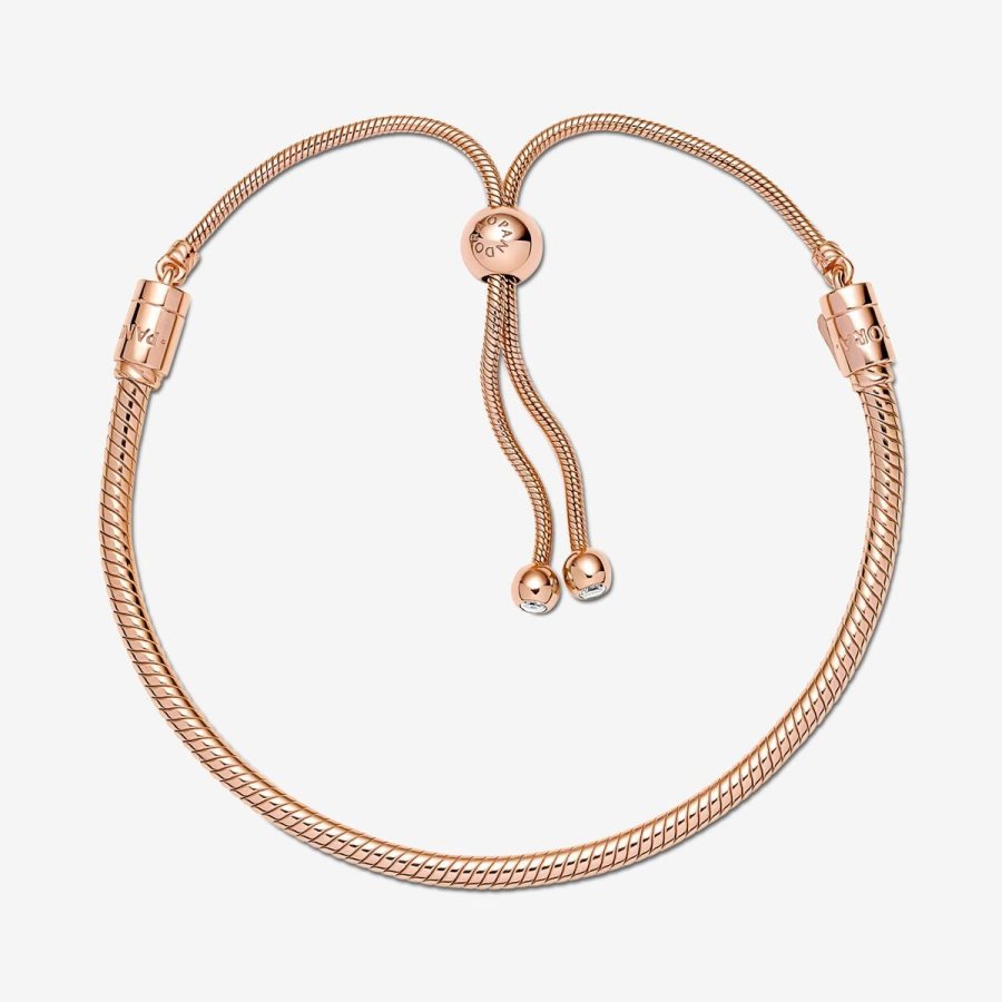 Pandora Moments Snake Chain Slider Bracelet Pembe Altın | 971-KOSRDQ