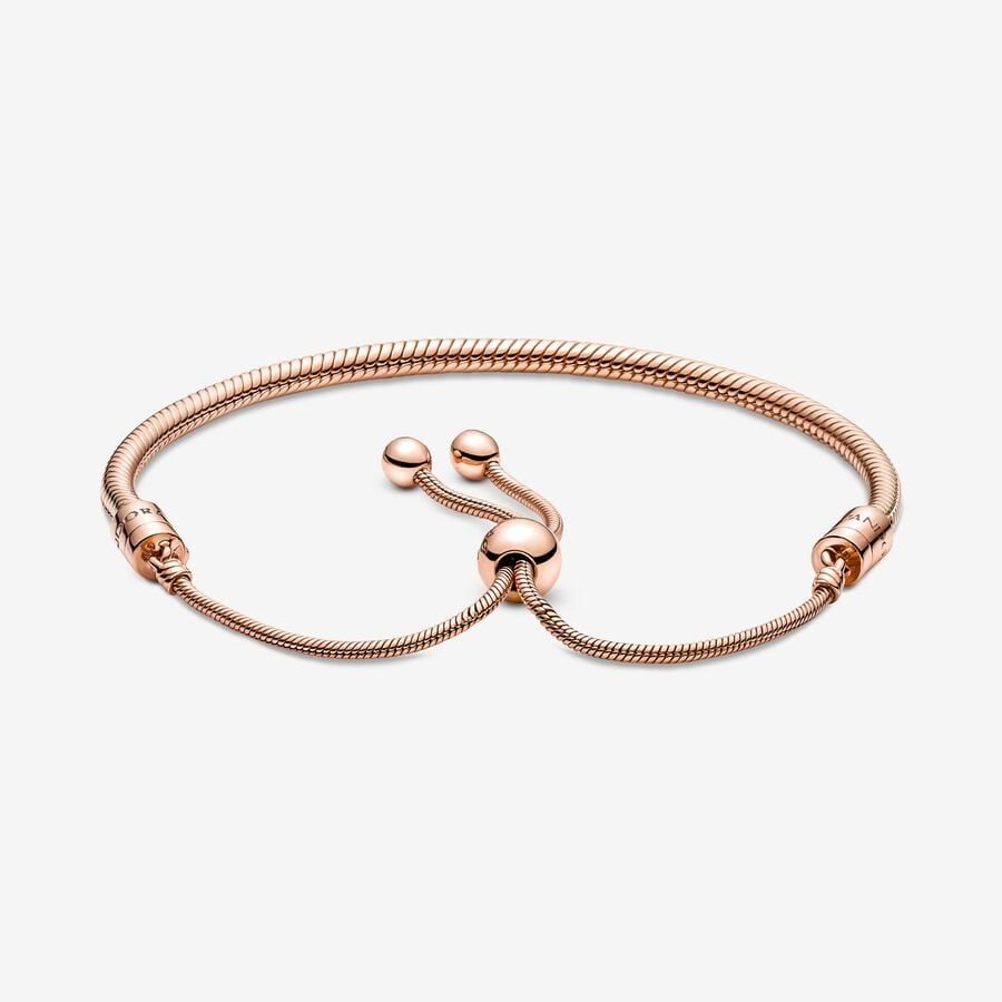 Pandora Moments Snake Chain Slider Bracelet Pembe Altın | 971-KOSRDQ