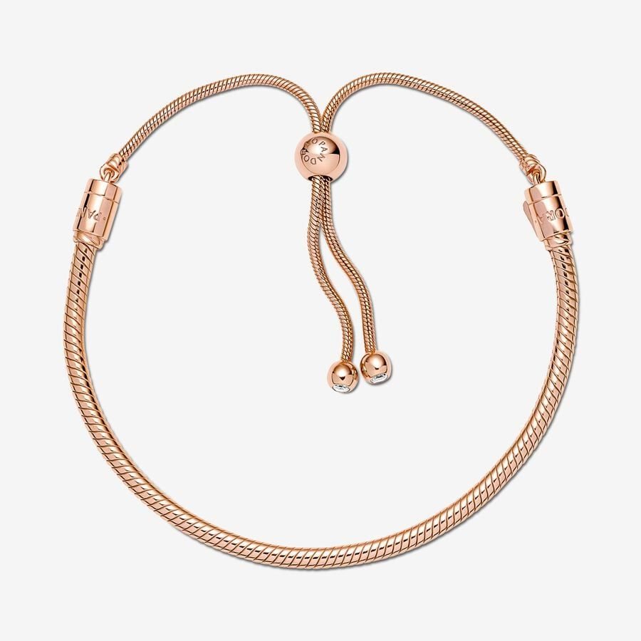 Pandora Moments Snake Chain Slider Bracelet Pembe Altın | 971-KOSRDQ