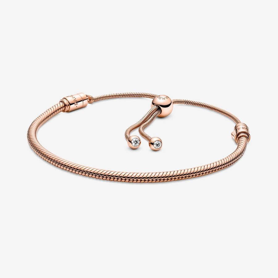 Pandora Moments Snake Chain Slider Bracelet Pembe Altın | 971-KOSRDQ