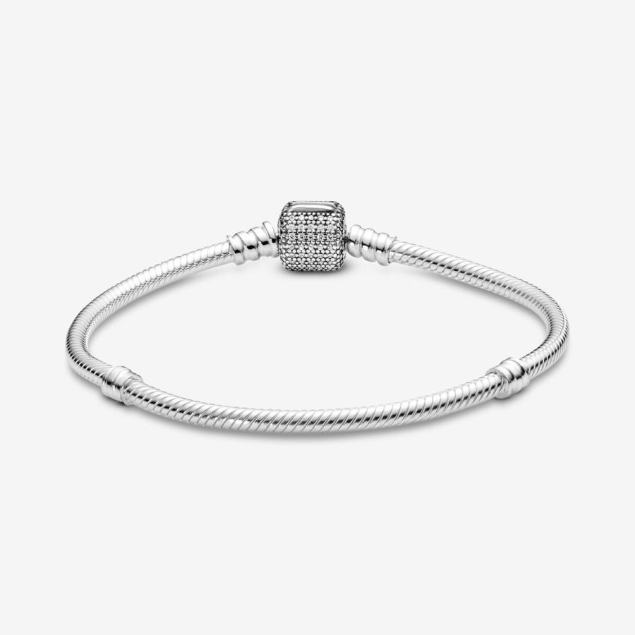 Pandora Moments Sparkling Pave Clasp Snake Chain Bracelet Gümüş | 720-NPZMFE