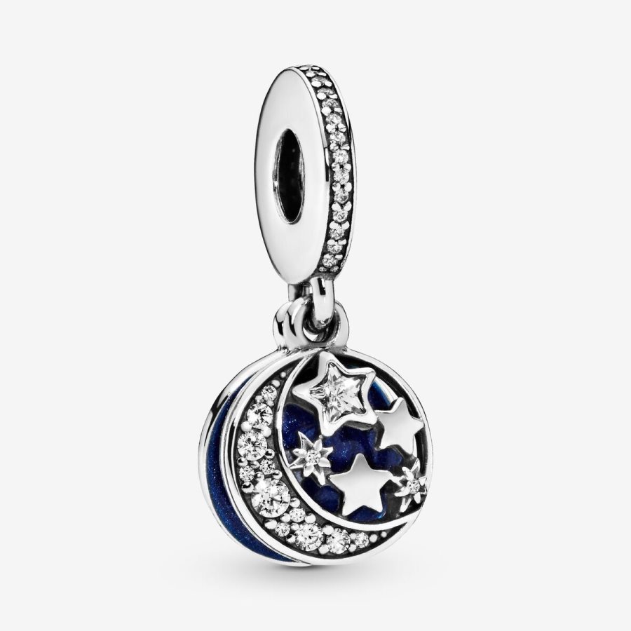 Pandora Moon & Blue Sky Dangle Charm Gümüş | 695-TERVWS