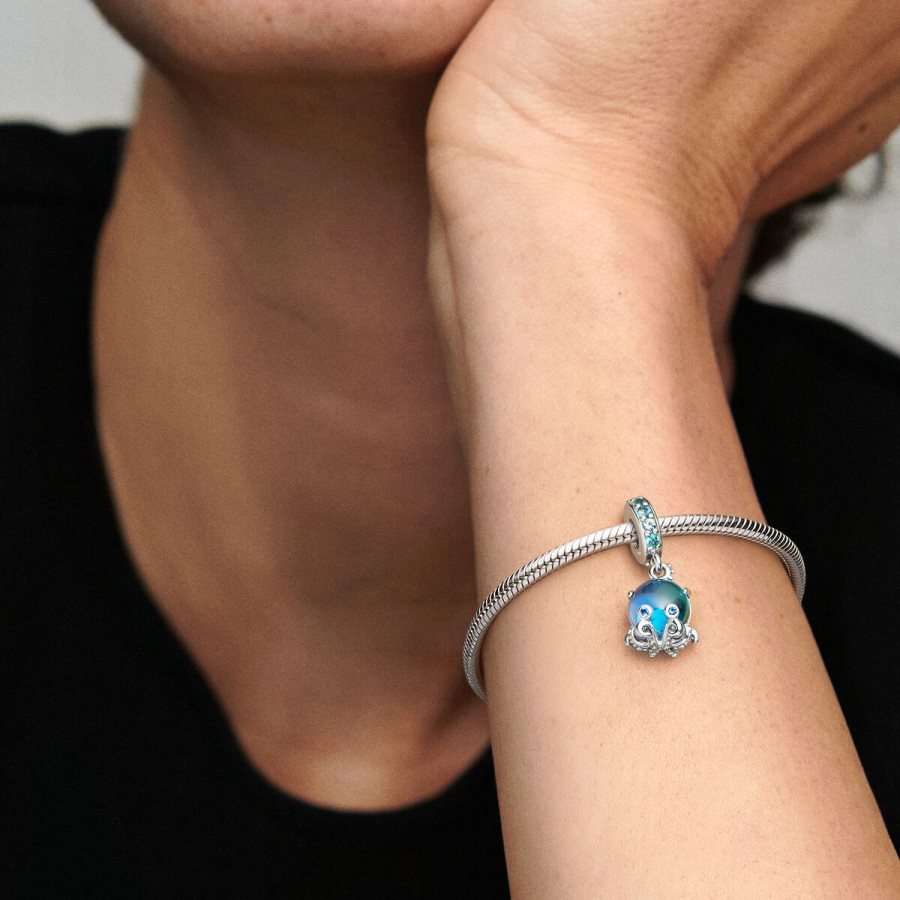 Pandora Murano Glass Cute Octopus Dangle Charm Gümüş | 265-EGTUIA