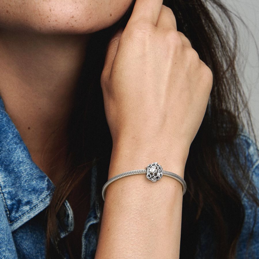 Pandora Openwork Chain Link Padlock Charm Gümüş | 679-NQTYKJ