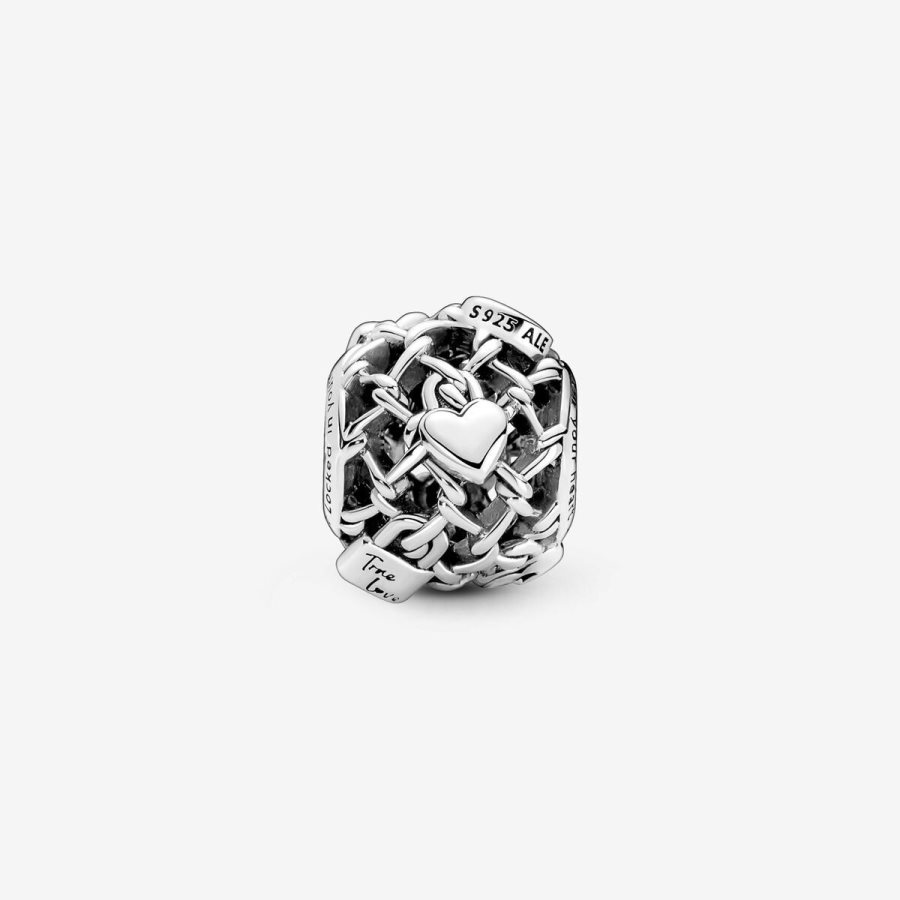 Pandora Openwork Chain Link Padlock Charm Gümüş | 679-NQTYKJ