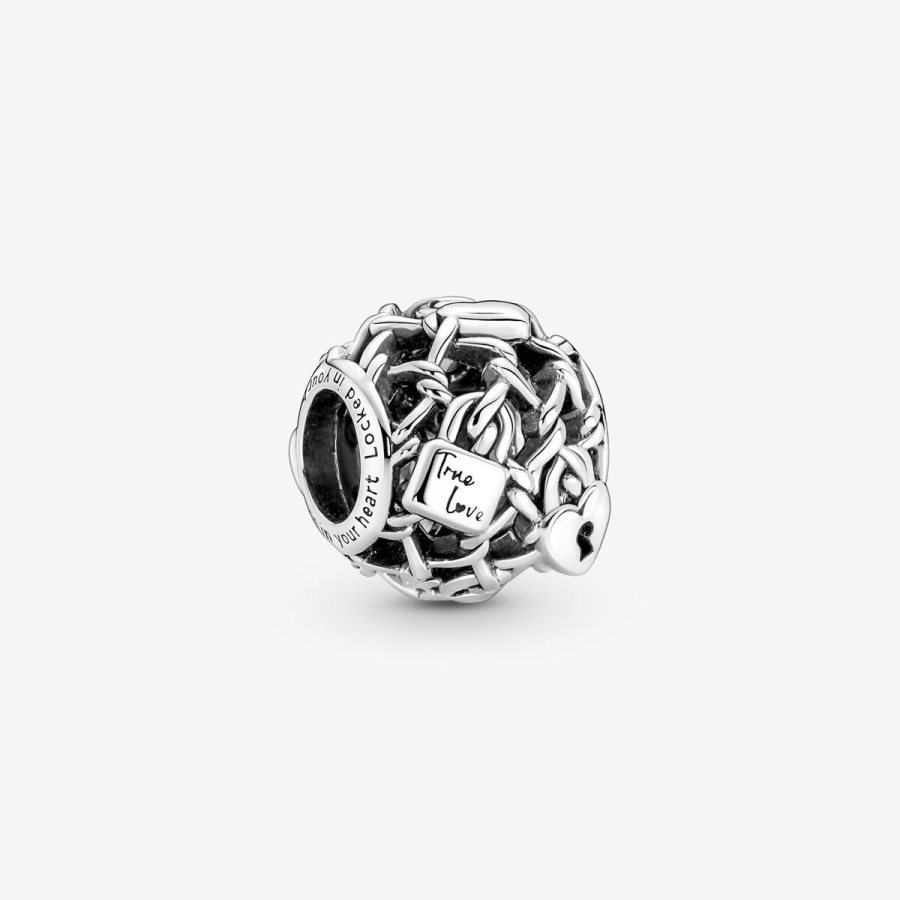 Pandora Openwork Chain Link Padlock Charm Gümüş | 679-NQTYKJ