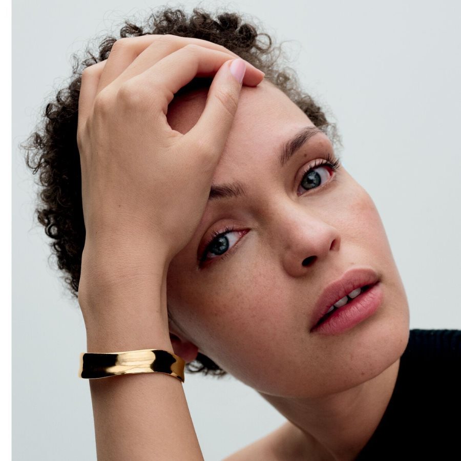 Pandora Organically Shaped Broad Open Bangle Altın | 534-WAZBJD